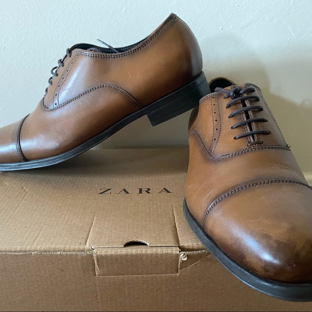 Tan genuine leather dress shoes
